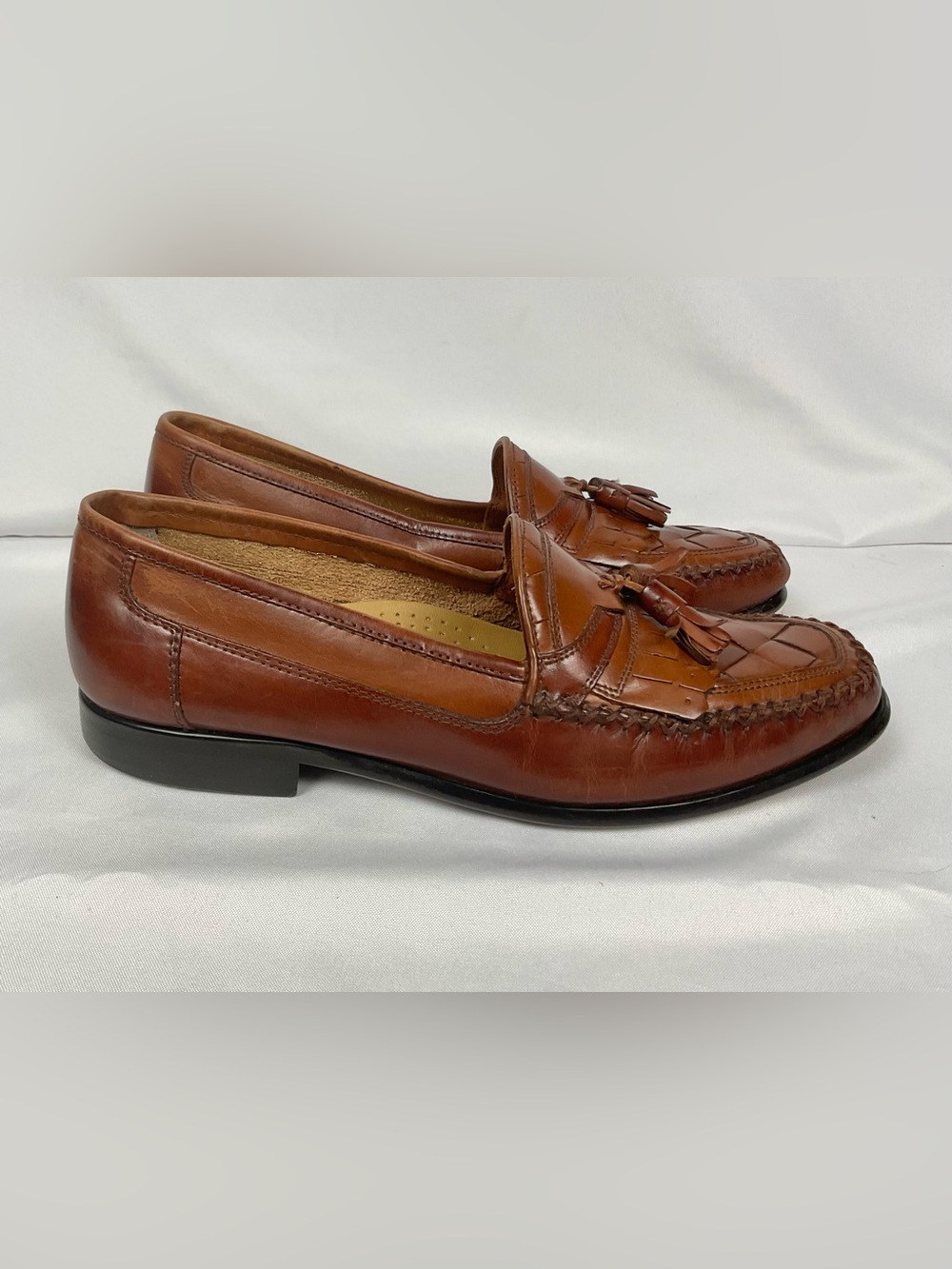 Giorgio Brutini Men's Brown Leather Loafers Woven Kiltie Tassel Shoes Sz 9 D